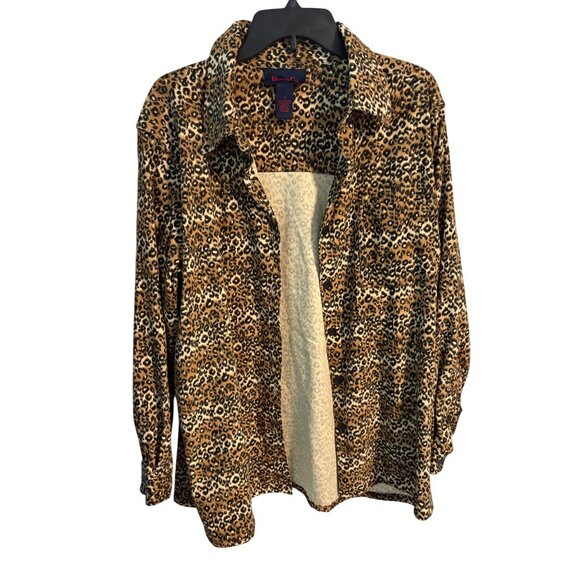 Denim & Co Womens Leopard Animal Print Button Down Shirt Size 1X Soft Stretch - Picture 2 of 7